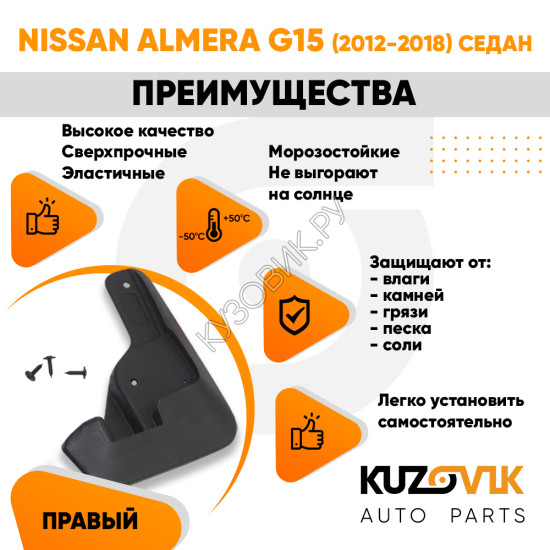 Брызговик передний правый Nissan Almera G15 (2012-2018) седан KUZOVIK