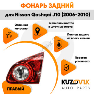Фонарь задний внутренний правый Nissan Qashqai J10 (2006-2010) KUZOVIK